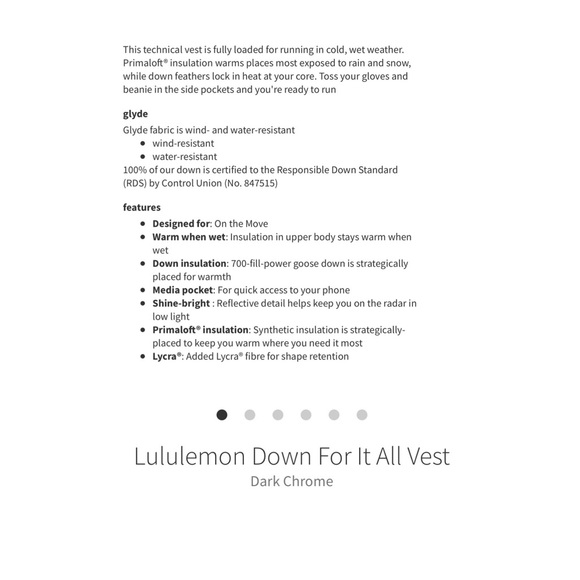 Lululemon Down For It All Vest. Dark Chrome. Size 10 - Picture 2 of 10